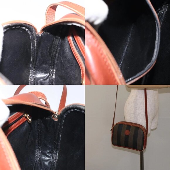 FENDI Pecan Canvas Shoulder Bag Brown Black Auth - Picture 16 of 16
